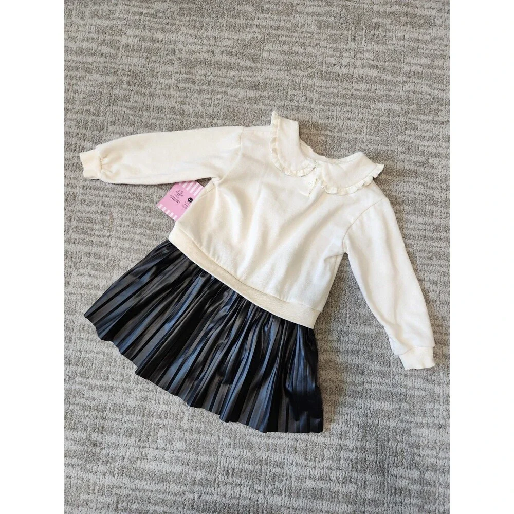 Hello Kitty Girl's Long Sleeve Collar Dress pleated Faux Leather size 5T NWT